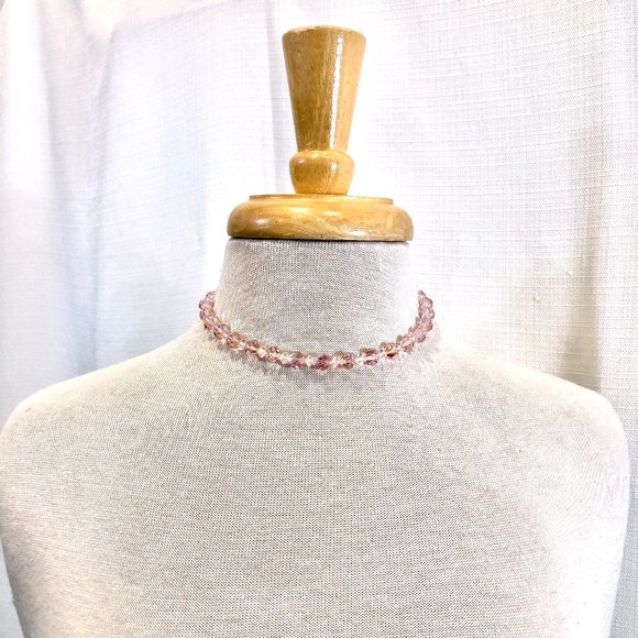 Vintage 1950s 50s Light Pink Crystal Choker Necklace Size XS S - Picture 3 of 10